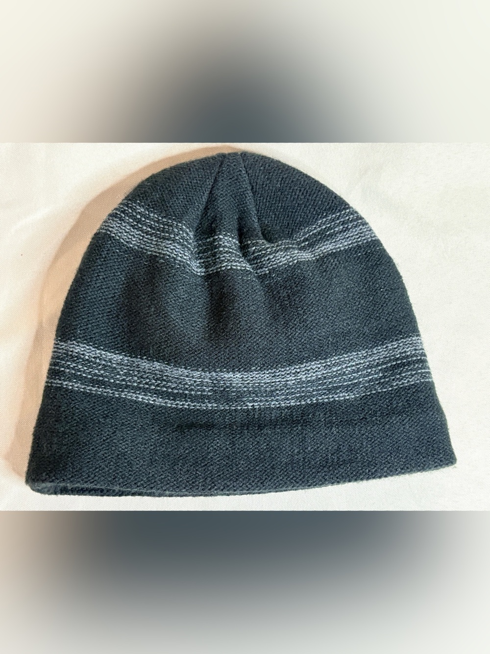 Van Heusen Mens Knit Beanie Hat Fleece Lined Black Grey Striped Winter Cap OSFA